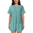thumbnail image 1 of Fotbe Teal Green Glitter Conjunto de Pijama Estampado para Mujer, 2 Piezas, Ropa de Dormir con Camiseta de Manga Corta y Shorts Suaves-3X-Large, 1 of 6
