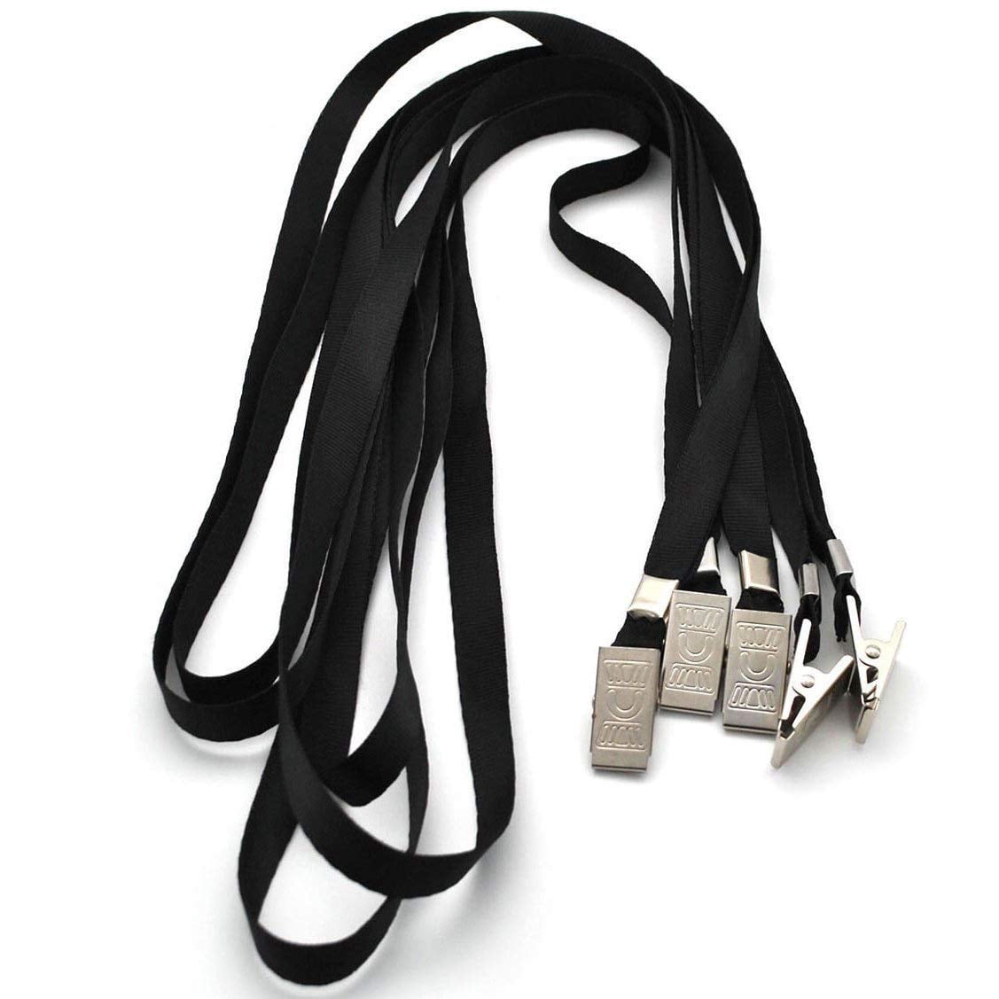 Black Lanyards 100 Pack Nylon Flat Badge Lanyard Bulldog Clip For Id Name Tags