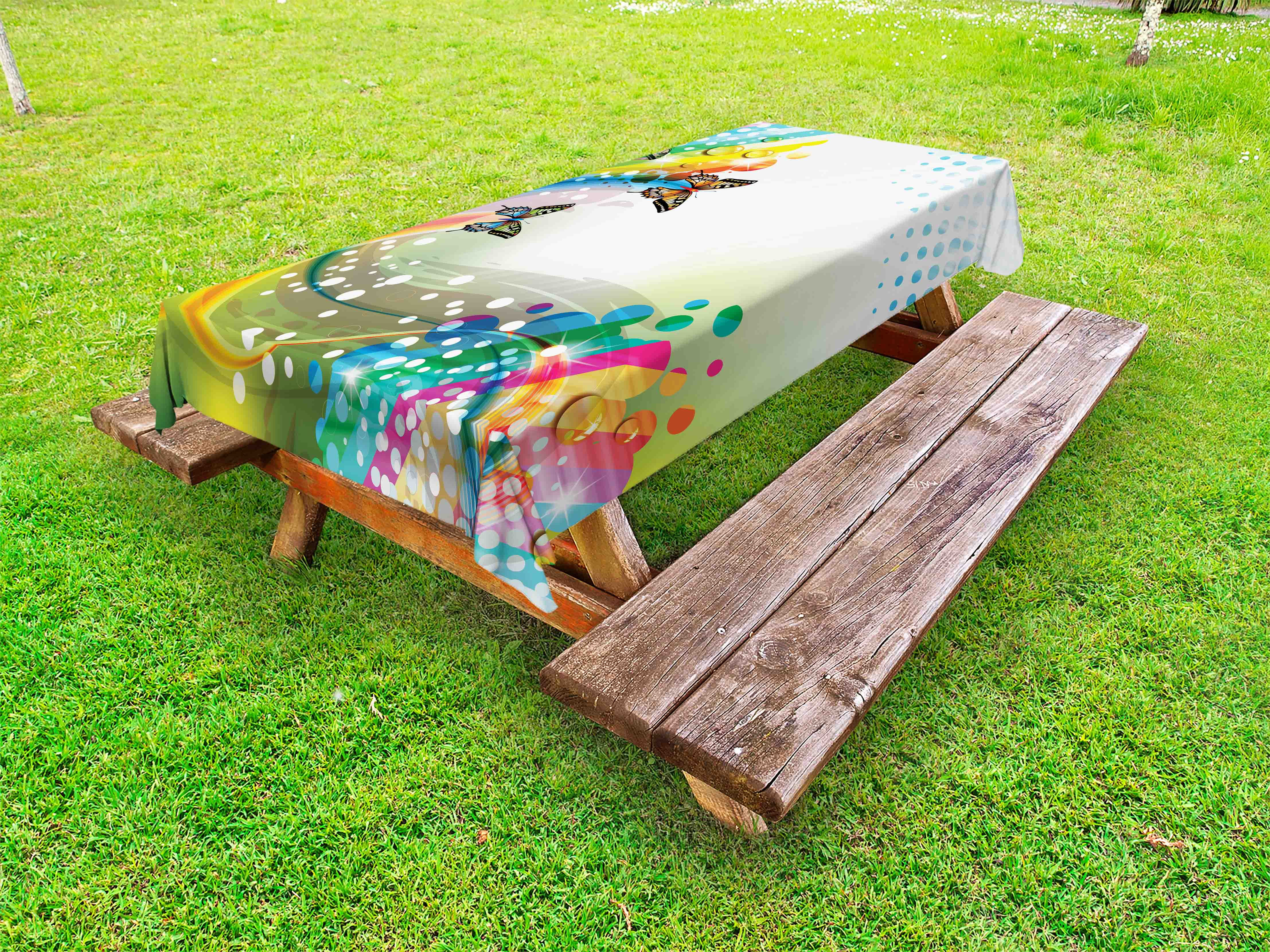 Download Colorful Outdoor Tablecloth, Trippy Flying Butterflies with Colored Comet Bubbles Creative ...