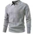 thumbnail image 4 of Men's Long Sleeve Collared V Neck Knit Sweater Textured Classic Fit Pullover, 4 of 10