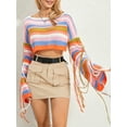 thumbnail image 6 of Cenuakty Women's Fall Cropped Knit Tops Stripe Print O-Neck Tassel Long Sleeve Spring Loose Sweaters Knitwear, 6 of 9