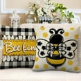 thumbnail image 4 of Spring Summer Honey Bee Kind Decorative Throw Pillow Covers 18 x 18 Set of 4, Yellow Bumble Bee Sweet As Can Bee Our Guest Outdoor Pillowcase, Buffalo Plaid Farmhouse Cushion Case Home Decor, 4 of 5