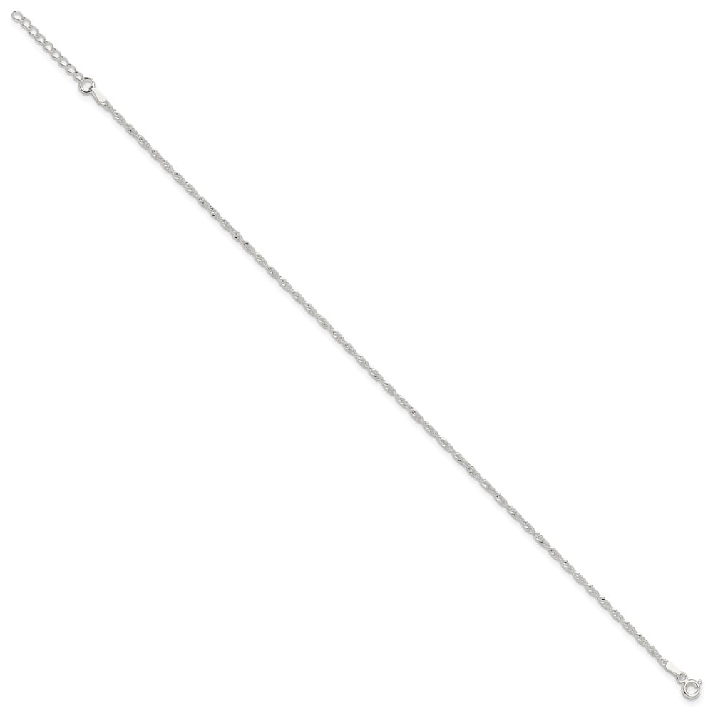 Sterling Silver 1.8mm Singapore 10in Plus 1in ext. Chain Anklet
