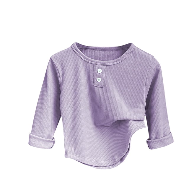 LOVZFMLL Hauts pour Petites Filles, Blouse de Pyjama Unie Décontractée de Tous les Jours à Boutons devant, Col Rond, Manches Longues, Vêtements d'Automne 4-5 Ans Vêtements pour Filles