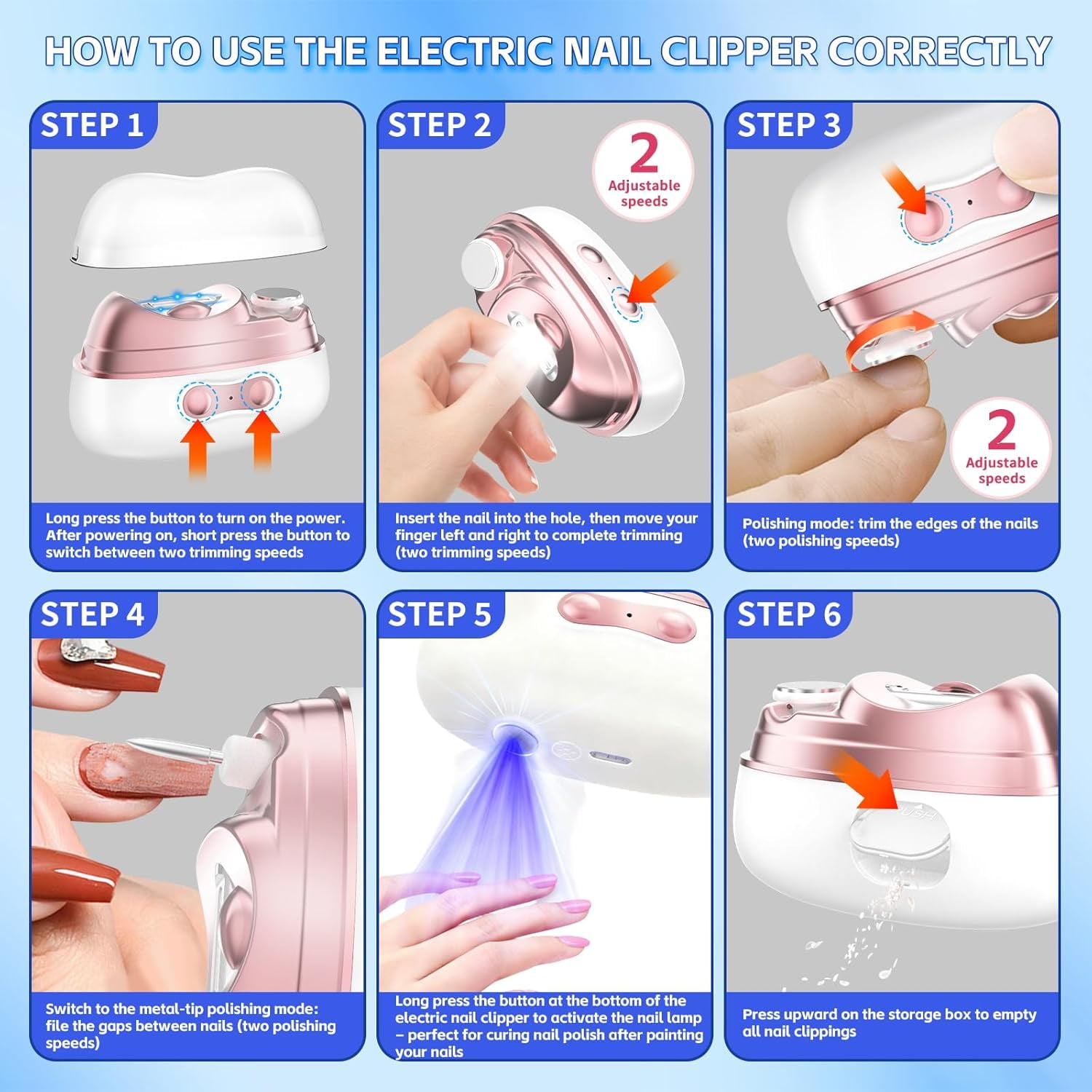 ABPETE 4-in-1 Electric Nail Clipper for Seniors Adults Kids,Electric Nail Clippers with 2 Speeds,LED Gel Nail Lamp,2 Grinders & Storage, Rechargeable Electric Toenail Clipper for Thick Nails