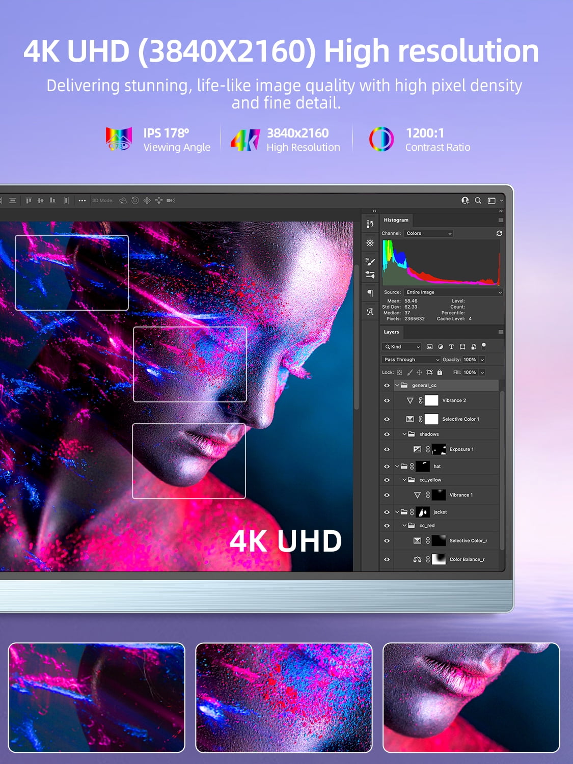 UPERFECT Monitor portátil True 4K, [nueva versión] 15.6 pulgadas UHD IPS  3840 x 2160 USB C, marco de metal de arco único, 100% Adobe RGB 600 Nits de