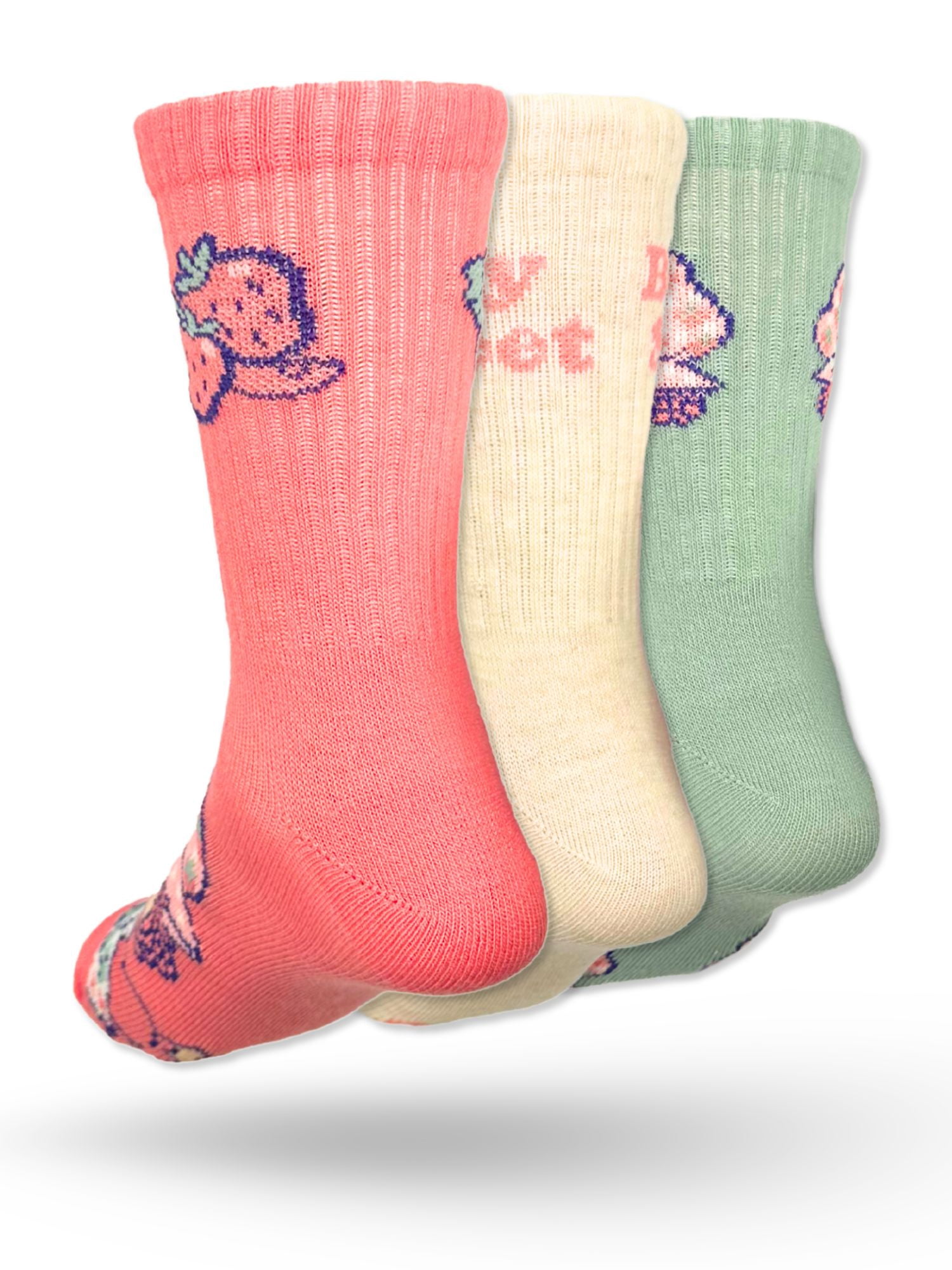Strawberry Shortcake Girls Mid-Crew Socks, 3-Pack, Sizes S/M-M/L