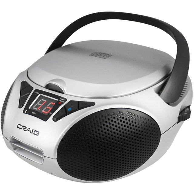 Craig CD6925 Boombox estéreo portátil de carga superior con radio estéreo AM/FM, Bluetooth inalámbrico y puerto AUX (plateado, Bluetooth)