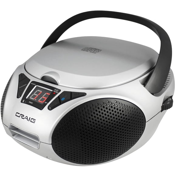 Craig CD6925 Boombox estéreo portátil de carga superior con radio estéreo AM/FM, Bluetooth inalámbrico y puerto AUX (plateado, Bluetooth)