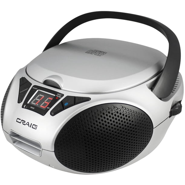 Craig CD6925 Boombox estéreo portátil de carga superior con radio estéreo AM/FM, Bluetooth inalámbrico y puerto AUX (plateado, Bluetooth)