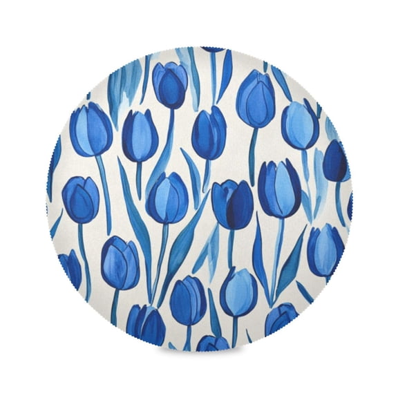Round Plate Mat 15.4x15.4 Inchesx1 Placemat Table Mat Kitchen Mat Coffee Mat Fabric Thick, Strong Wear-Resistant, Heat Resistance Blue Tulip3