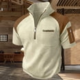 thumbnail image 2 of Men's Color Block Top 48%Polyester 38%Rayon 11%Cotton 3%Spandex Short Sleeve Zipper Stand Collar Casual Shirt Fashion Breathable Work Golf Travel | Zenithor,Khaki XL, 2 of 9