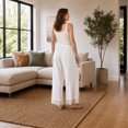 thumbnail image 4 of Wrongduck Women's Lace Trim Wide Leg Pants, Cropped Palazzo Trousers with Drawstring Elastic Waist and Pockets, Lightweight Summer Casual Lounge Pants, 4 of 7