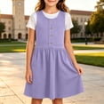 thumbnail image 3 of hotojiny Girls Solid Sleeveless Jumper Dress Button Decorative Pinafore Dress Kids Casual A-Line Tank Dress Back-to-School(Purple,13-14 Years), 3 of 8