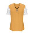 thumbnail image 4 of Wycnly Womens Blouses and Tops Dressy Sexy Lace Patchwork Sleeve Lightweight Quarter Zipper Tunic Shirts Summer Solid V-Neck Short Sleeve Cute Tees Tops Orange l, 4 of 6