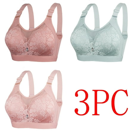 Dazajoo 3Pcs Women s Racerback Front Closure Bras Plus Size Full Coverage Underwire Unlined Support Bra Floral Lace Push Up Underwear for Women 2024 Watermelon Red XL