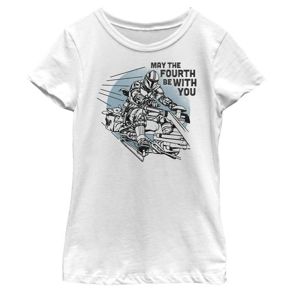 Girl's Star Wars: The Mandalorian May the Fourth Be With You  Graphic Tee White Medium