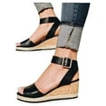 thumbnail image 3 of UTTOASFAY Womens Sandals Retro Womens Fashion Open Toe Ankle Platform Wedges Shoes Ladies Roman Sandals Black 5(35), 3 of 6