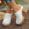 thumbnail image 2 of Rokment Women's Platform Chunky Block High Heels Clogs and Mules Spring Summer Fashion Metallic Buckles Leather Hollow out Closed Toe Lug Sole Heeled Backless Dress Slides Sandals White Size 7.5, 2 of 7