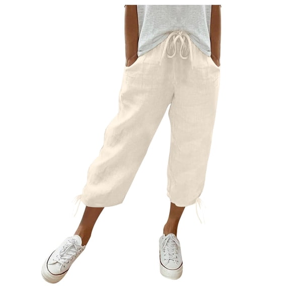 LEKODE Womens Capri Pants Golf Pants Ladies Pants Barrel Pants Women Palazzo Pants for Women Dressy Sweatpants Women Wide Leg Pants Woman Pants for Women Loose Fit Beige L