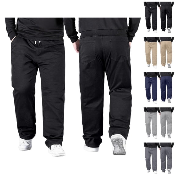Mens Pants Casual Big And Tall 2026 Drawstring High Elastic Waist Straight Leg Stretch Loose Fit Trousers with Pockets