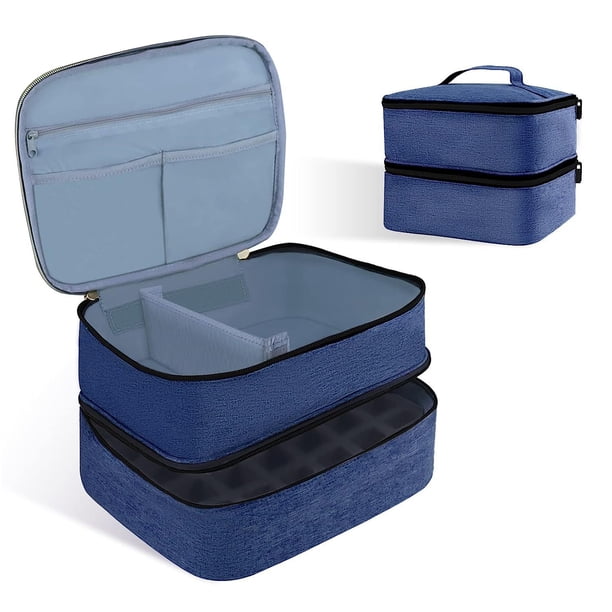 Organizador de esmalte de uñas, estuche de almacenamiento para Nail Tech, bolsas de almacenamiento, secador de uñas, soporte para esmalte de uñas, estuche de transporte con divisores (azul)