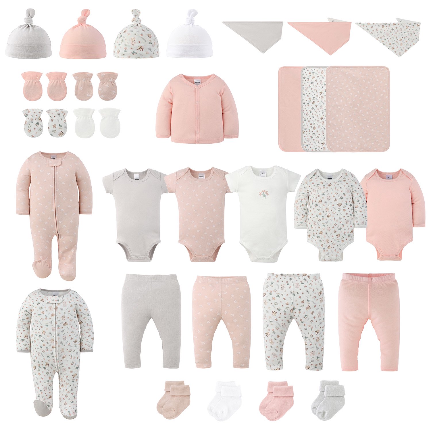 The Peanutshell Field Floral Baby Girl Layette Gift Set, Cotton Baby Clothes, 0-3 Months, 30 Piece Set