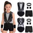thumbnail image 2 of Aislor Girls Tank Unitards With Shorts Headband Gymnastics Leotard Athletic Ballet Dance Bodysuit Training Outfits Black Silver 16, 2 of 7
