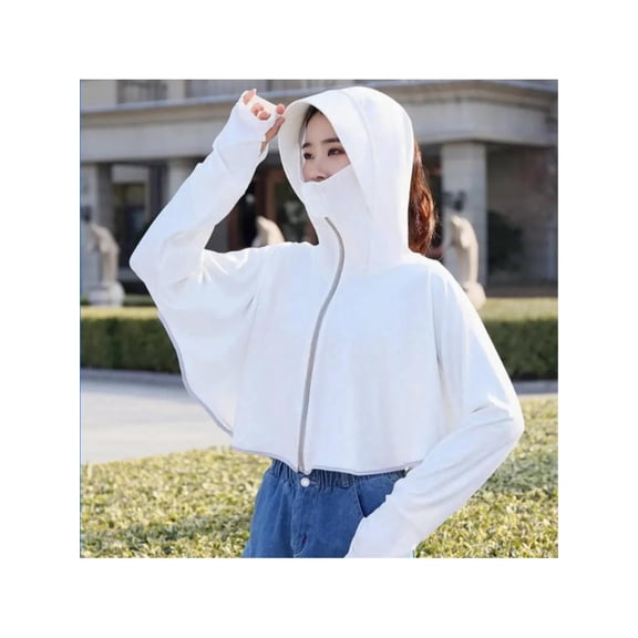 New Womens UPF 50 Sunscreen Lightweight Women Sun Protection Clothing Running SPF Shirts Summer Breathable T Shirts Hooded Crop Lightweight Quick Dry Hoodie Shirts Workout Jacket Outdoor White