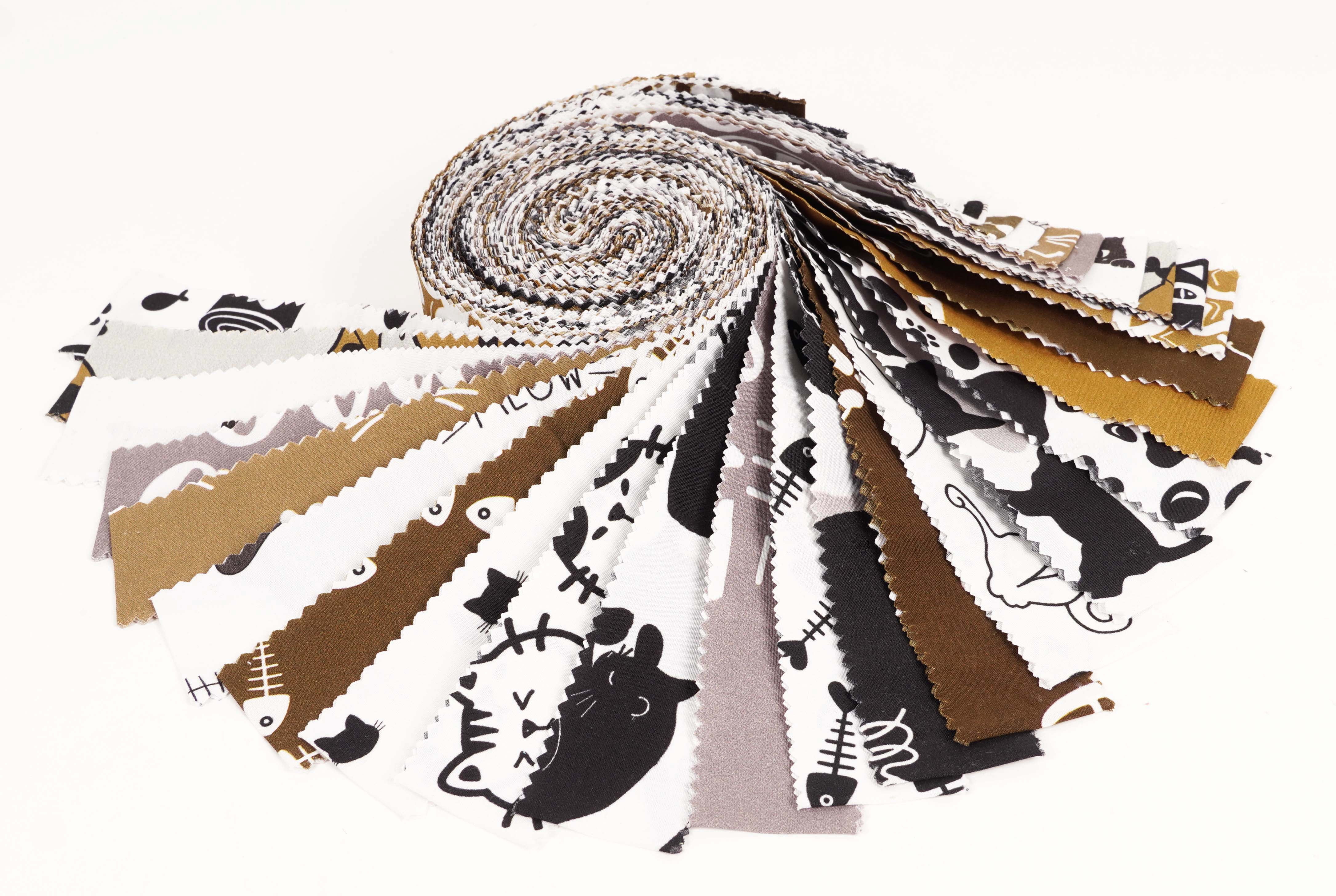 Soimoi 40Pcs Cat Print Precut Fabrics Strips Roll Up 1.5x42inches Cotton Jelly Rolls For Quilting - Brown