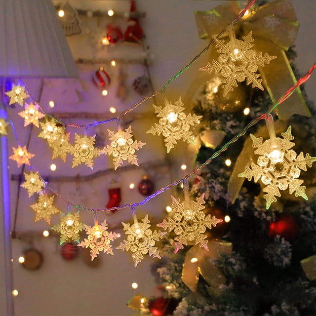 10-LED Snowflake String Lights Battery Operated Indoor Outdoor Christmas Tree Decor for Patio Garden Party