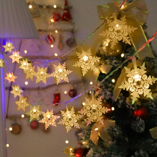 Luces navideñas, 10 luces LED con forma de copo de nieve, funciona con pilas, para dormitorio, patio, habitación, jardín, fiesta, hogar, decoración navideña, decoración para árbol de Navidad en interi