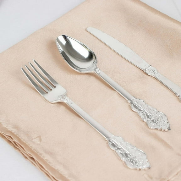 BalsaCircle 24 Silver Plastic Cutlery Baroque Style Spoons Forks Knives Set Wedding Reception Party Disposable Tableware Supplies