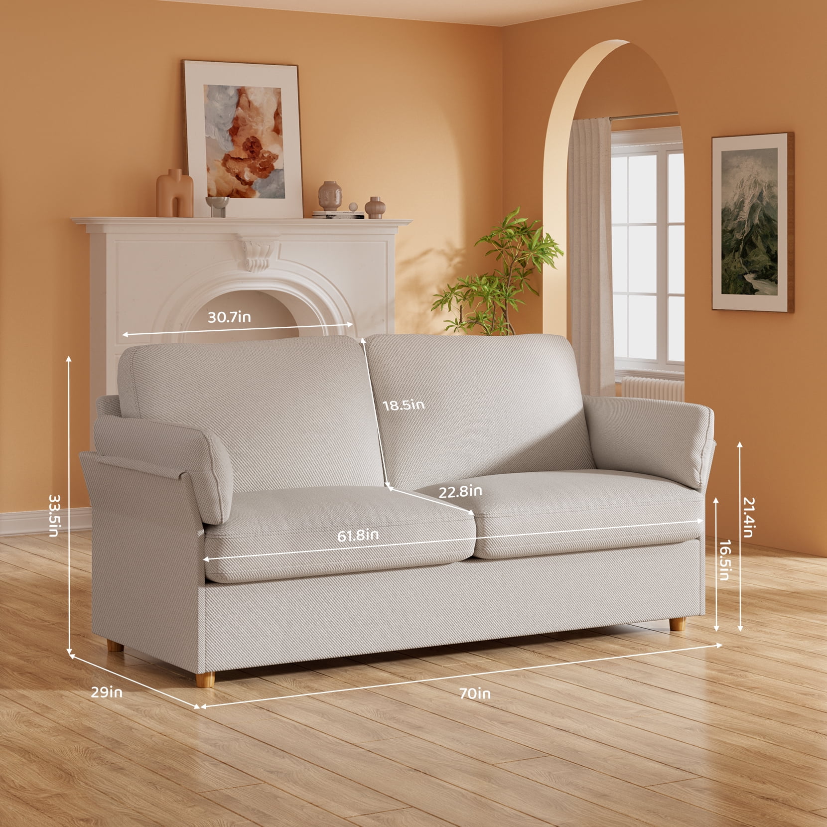 Vesgantti Mid-Century Modern Linen Upholstered 3 Seater Sofa, Grey