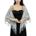 thumbnail image 3 of Shawls and Wraps for Evening Dresses with Tassels for Evening Party Mesh Wedding Shawls for Women for Evening Parties Wedding Shawls, Gray, 3 of 6