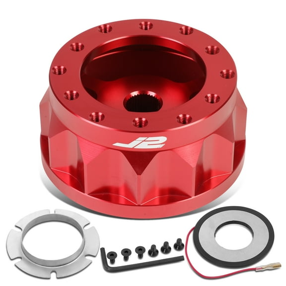 J2 Engineering J2-HUB-M1-RD J2 For 1985 to 2007 Mitsubishi Dodge Plymouth Subaru Eagle 2" Red Billet Aluminum Gear Steering Wheel 6-Bolt Hub Adapter 90 91