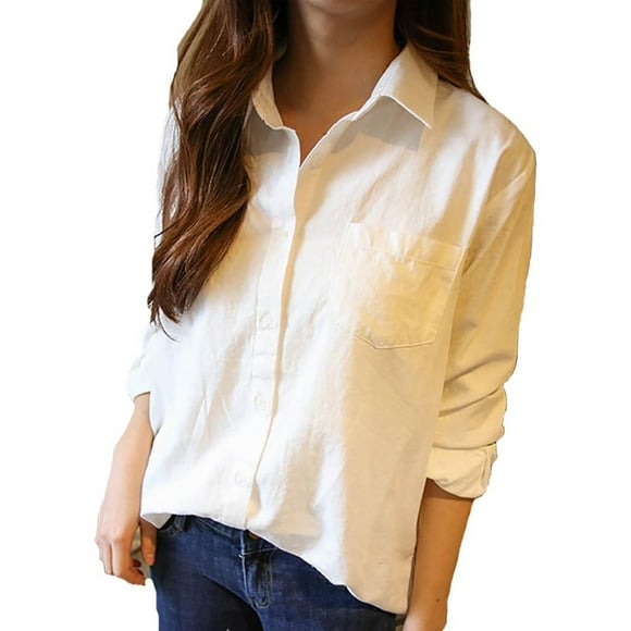 White Womens Shirt Womens Spring White Long Sleeve Korean Loose Leisure Pure Color Shirt