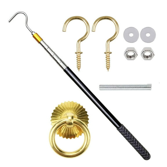 lixuesong Attic Pull Down Hook Set Produced for Replacing Traditional Cord in Attic Ladder Systems with 60Inch Telescoping Rod