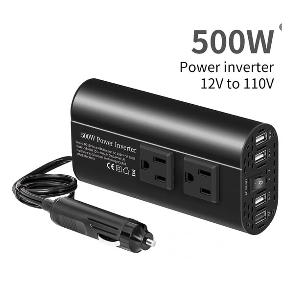 500W Power Inverter - 12V DC to 110V AC Modified Sine Wave Car Inverter with Cigarette Lighter Plug & USB Port-Black