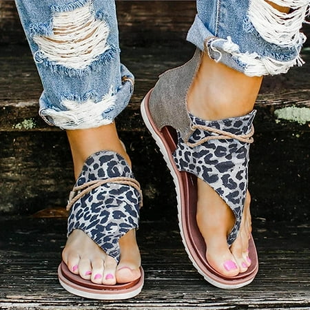 Womens Flip Flops Sandals for Women Comfort with Elastic Ankle Strap Casual Bohemian Beach Shoes Fashion Crystal Rhinestone Decor Scallop Trim Thong Sandals (B-Grey  7.5)