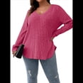thumbnail image 2 of Suéter Informal de Punto con Cuello en V y Larga para Mujer, Talla Grande Rosa Roja 4XL, 2 of 8