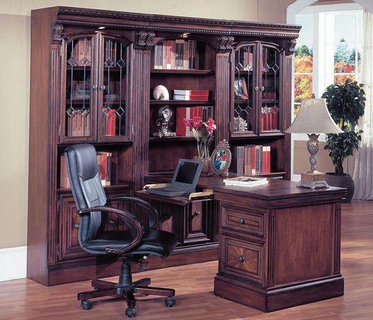 4 Pc Peninsula Desk Wall Unit Set, Desk And Bookcase Wall Units