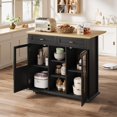 thumbnail image 4 of Cabihome Foldable Kitchen Island Cart, Mobile Storage Cart with Wheels, 2 Glass Doors, Spice Rack & Towel Holder for Kitchen Black, 4 of 6