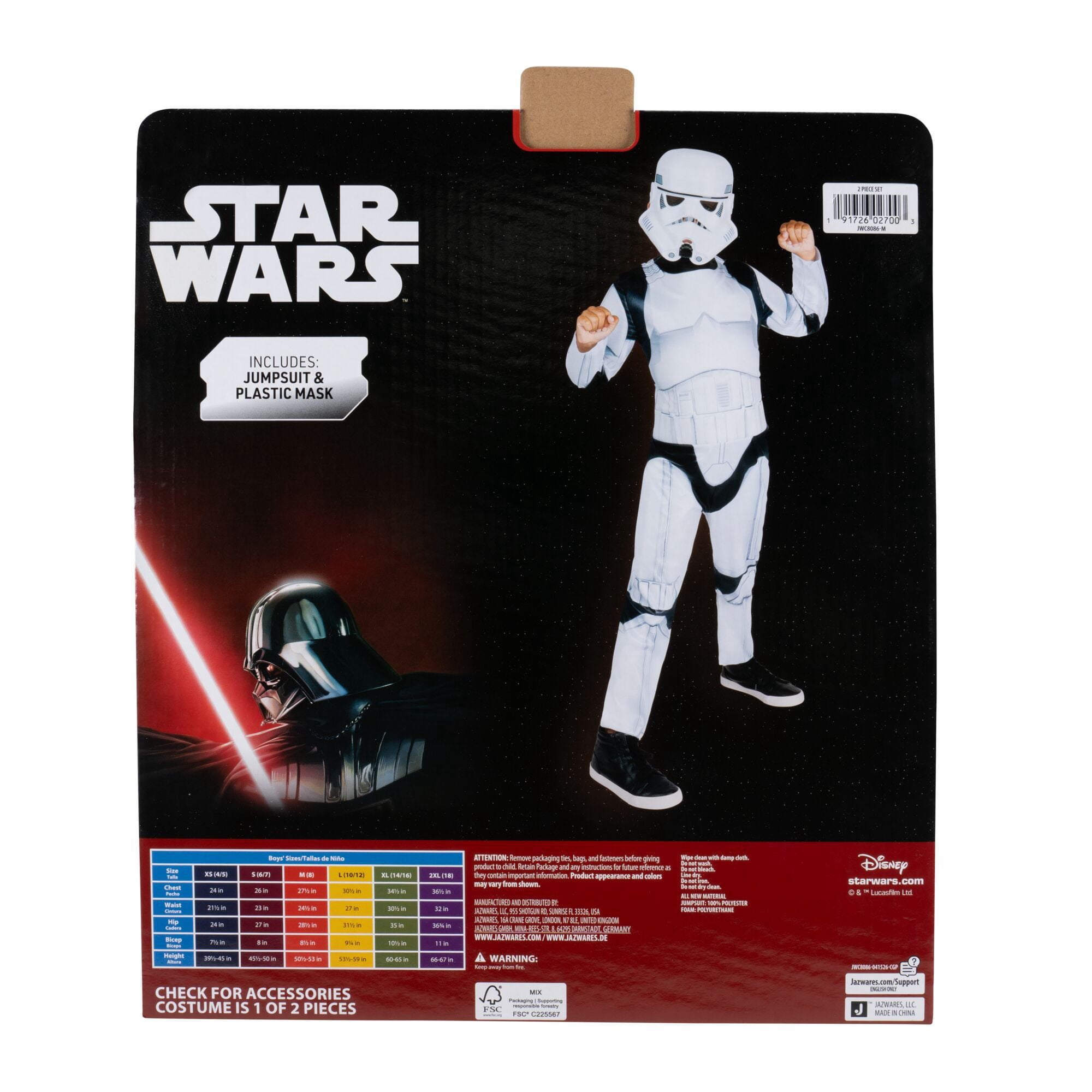 Star War's Storm Trooper Halloween Costume for Children, Boy's Size L (10/12), by Jazwares
