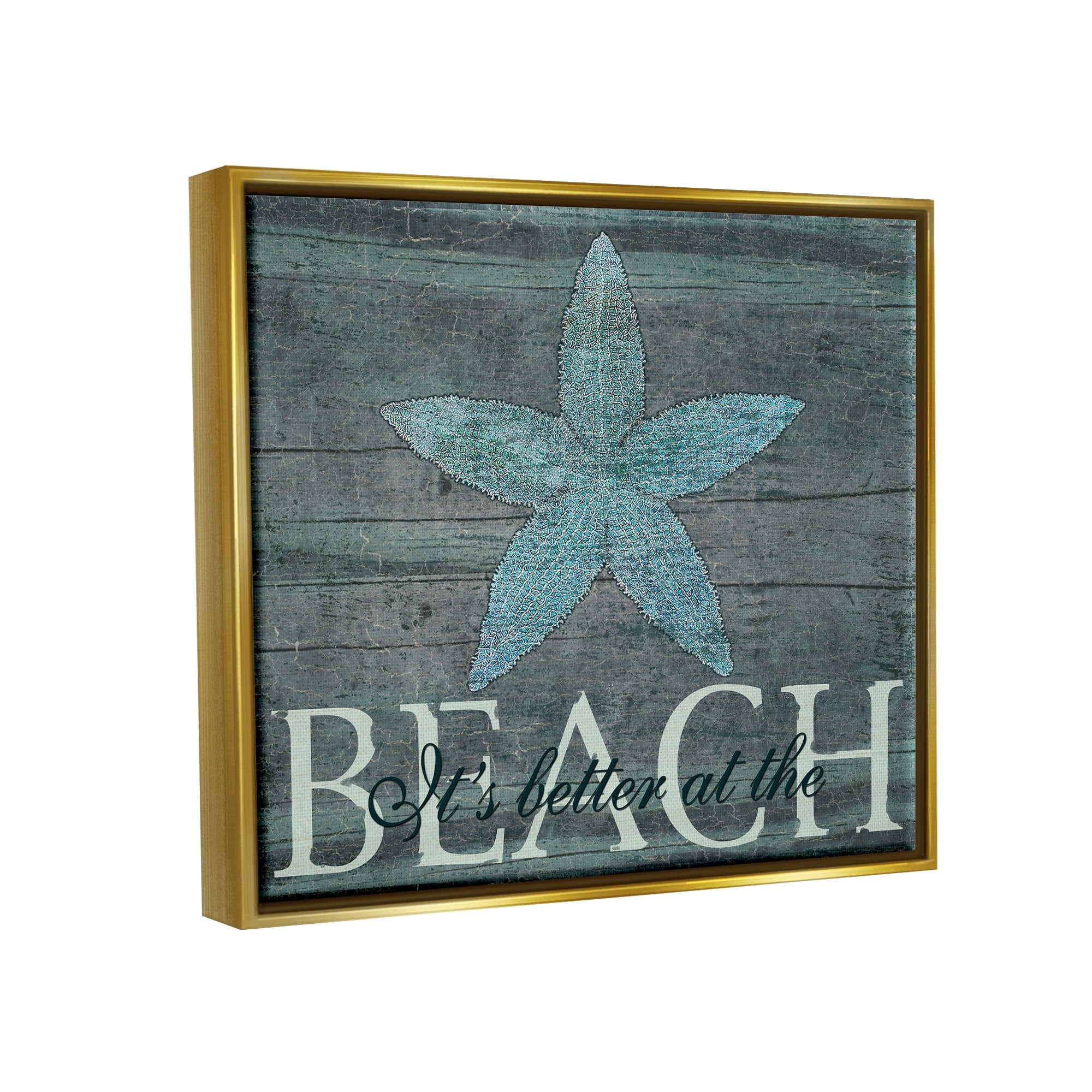 Stupell Industries It's Better At The Beach Starfish Jet Black Framed Floating Canvas Wall Art, 16x20, by Marilu Windvand