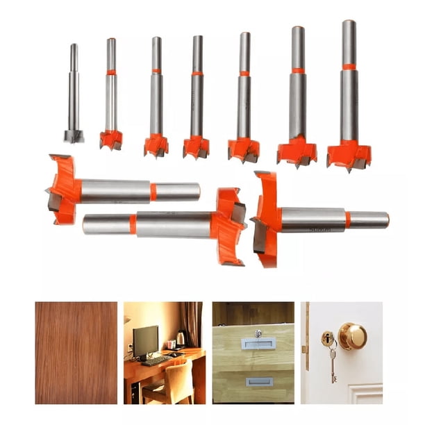 10 Pcs Broca Para Bisagra Forstner 12-35 Mm Madera Con Tope naranja