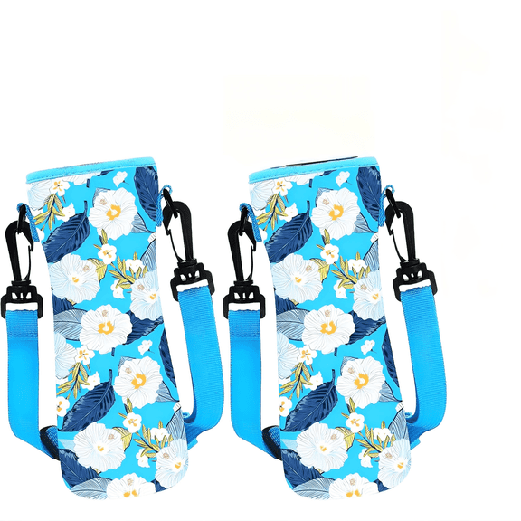 2ooya 2PCS Water Bottle Protector with Shoulder Strap for 22oz Mugs,Cup Carry Bag（Blue Flower）