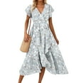 thumbnail image 5 of Gray Lounge Dresses for Women Summer Fall Short Sleeve Vneck Spandex Floral Graphic Midi Knee High Sexy Bohemian Tie Knot Dresses Women 2025 Clothing Trendy XL, 5 of 7