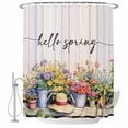 thumbnail image 2 of Hello Spring Waterproof Fabric Shower Curtain,Elagant Summer Floral Botanical Wooden Waterproof Fabric Shower Curtain for Bathroom Curtains Bathtubs Hotel Shower Curtains with 12 Hooks Standard 66x72, 2 of 8