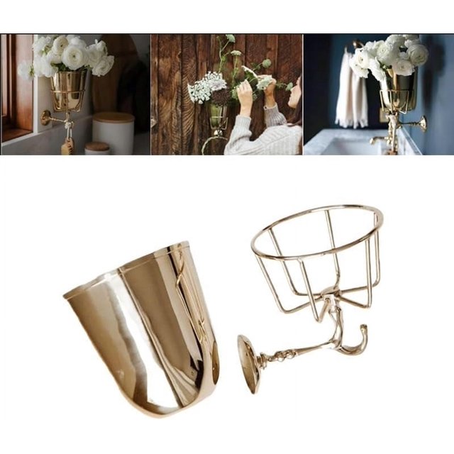 Handcrafted Opal Wall Vessel, Brass Wall Mounted Container Vase, Opal Walls Vessel Vase Brass with Hook, Multi-Function Vessel Hanging Organizer for Home Decor, Artificial Plants (Gold)